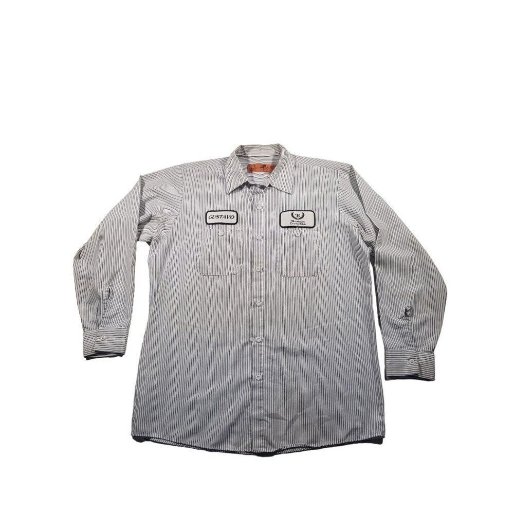 Red Kap Shirt Striped Button Up Men Sz L‎ Embroidered Brookhaven Country Club